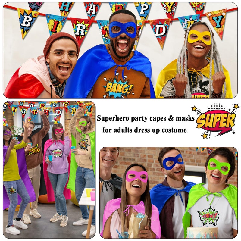 D.Q.Z Superhero Capes and Masks for Adults Bulk-Men Women Super Hero Costume Halloween Dress Up Party Favors -7 Pack (Blue) - Image 2